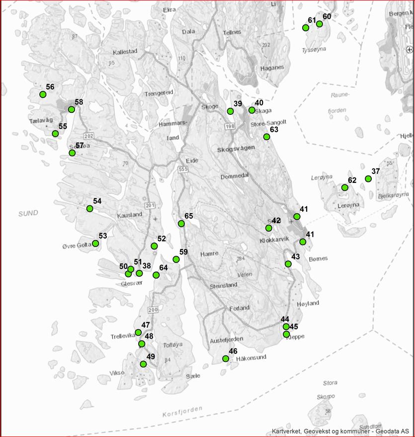 Side 6/7 Omsynssoner (H570) i kommuneplan for Sund, som bør inkluderast i kulturminneplanen: 37 Bukken, Handlestad 51 Glesvær Bogen, Ferdselsåre 38 Glesvær, Handelstad 52 Porsvika,