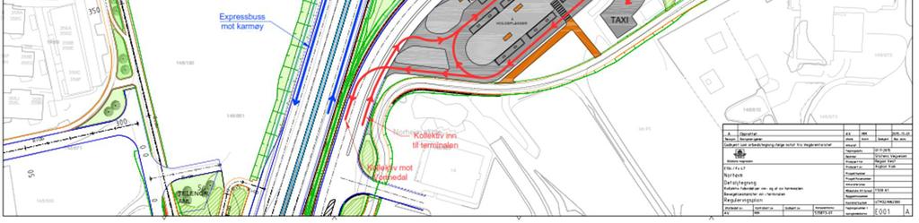 Figur 3: Profil for strekning kollektivtrasé, mellom kryss med E134 og Salhusvegen Planen legger til rette for god avvikling for busstrafikken