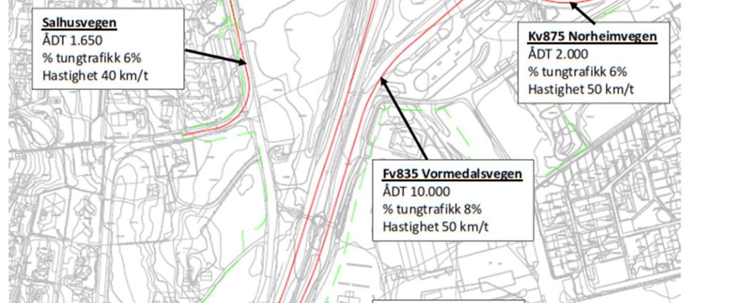Kilde: SVV NVDB og tellinger E134 Karmsundgata er den mest trafikkerte vegen i planområdet, med en trafikkmengde (ÅDT) mellom 14.700 i nord og 19.300 i sør. Fv.