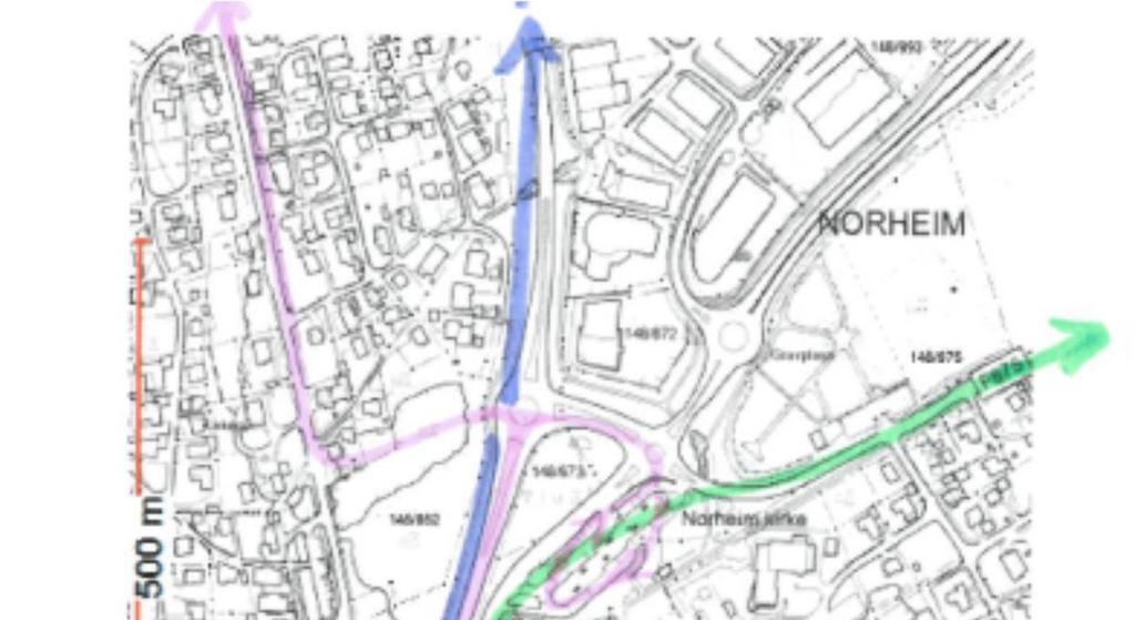 40 Rute 7, 9,10 Rute X10 ekspress Rute 2 Figur 32 Fremtidig kollektivnett Norheim. Kilde: SVV/RFK november 2014. 5.6.