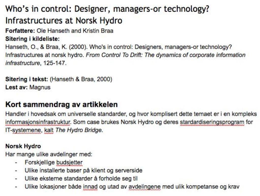 Artikkeldatabase En oversikt over alle artiklene som er pensum.