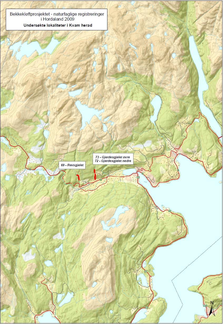 UNDERSØKELSESOMRÅDET De undersøkte lokalitetene i Kvam herad er vist på kart i figur 1 nedenfor. Figur 1.
