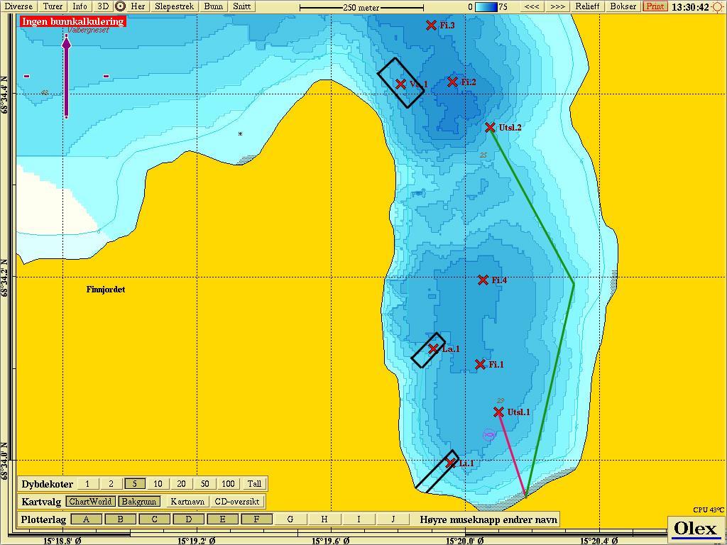 Figur 1 Resipient Fiskfjorden med prøvetakingstasjonene Li 1, La 2, Va 1 og