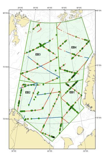 ble foretatt i russisk økonomisk sone. Det totale dekningsområdet var delt opp i fire blokker. Totalt for begge båter ble det gått omlag 3490 nmi i primær vågehvalmodus (dvs.