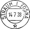 Stempel nr. 5 Type: HJ- Utsendt 25.06.1938 STRAUM I FOSNA Innsendt 27.07.1938 Stempel nr. 6 Type: TA Utsendt 19.07.1938 STRAUM I FOSNA Innsendt 05.10.1939 Registrert brukt 19 10 38 VG Stempel nr.