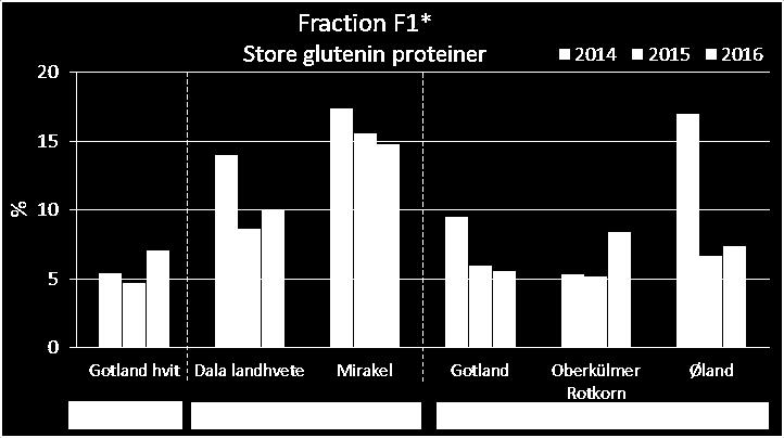Fraksjon F1* inneholder de største glutenproteinene som har