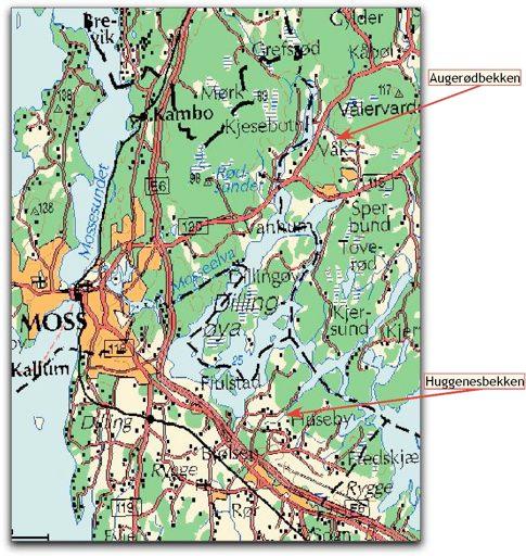 2. Nedbørfeltbeskrivelse De to bekkene har relativt ulike nedbørfelt med hensyn på fordeling av arealtyper.