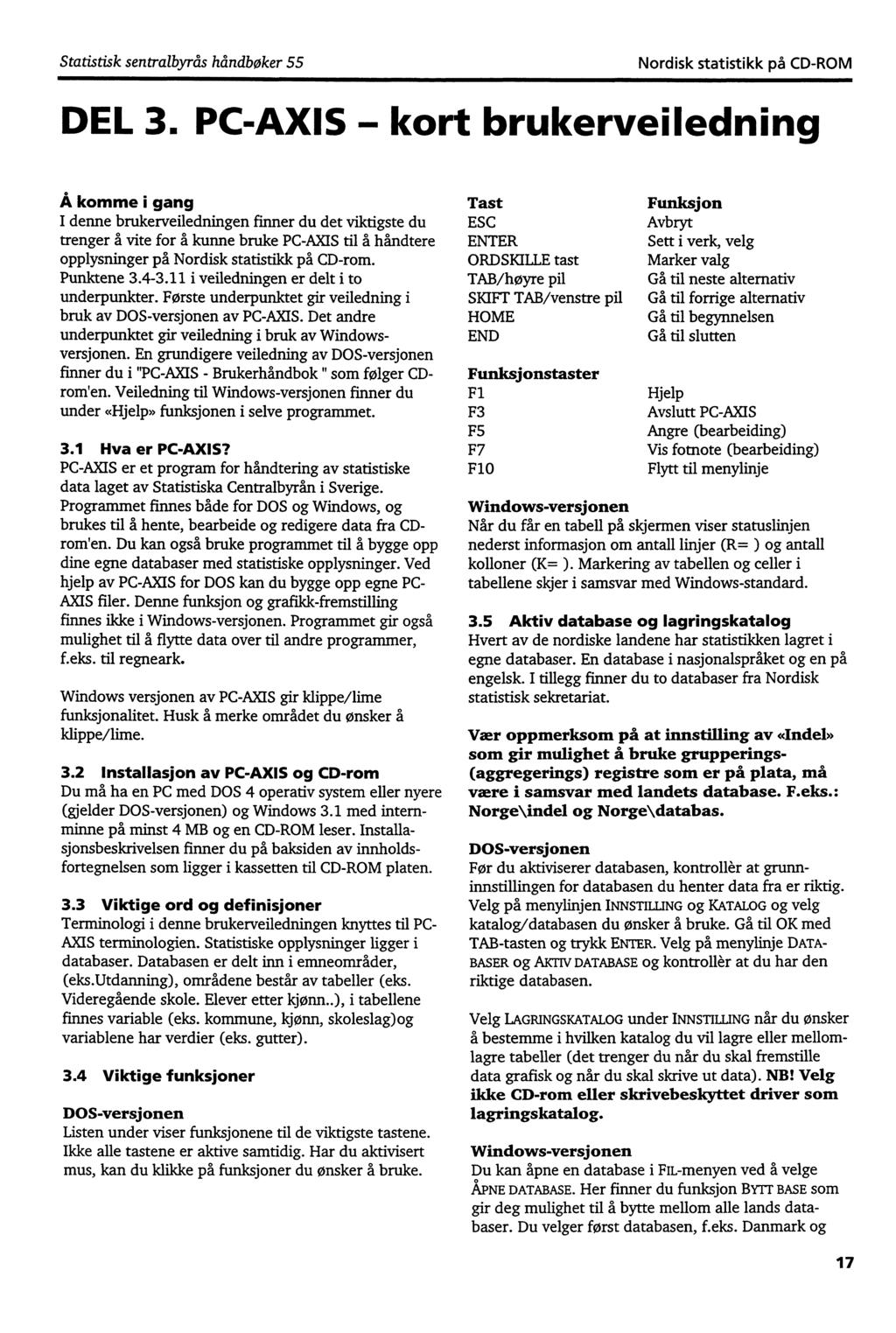 Statistisk sentralbyrås håndbøker 55 Nordisk statistikk på CD-ROM DEL 3. PC-AXIS - kort brukerveiledning Å komme i gang I denne brukerveiledningen finner du det viktigste du trenger å vite for 5.