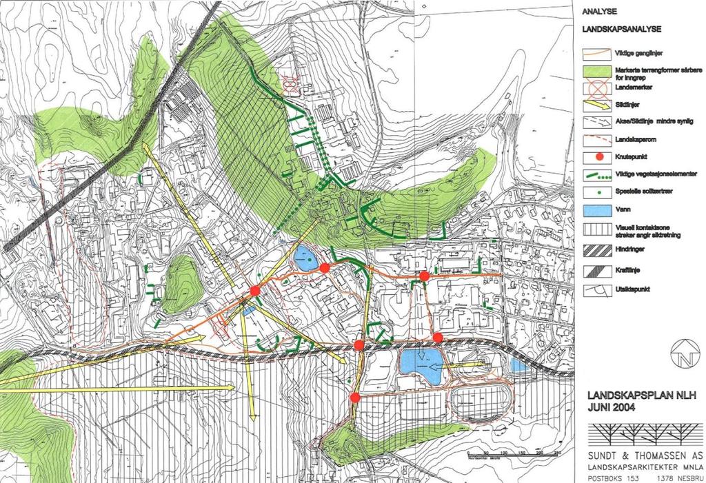 Figur 54: Kartet viser viktige elementer i campusområdet og omkringliggende områder. (Kilde: Landskapsplan NLH, Sundt og Thomassen AS, 2004). 5.7 Skala Med skala menes landskapets iboende dimensjoner.