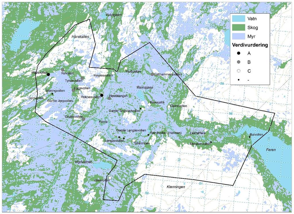 1 Innledning Øvre Forra naturreservat (108 km 2 ) ble opprettet i 1990, og omfatter deler av Levanger, Verdal, Stjørdal og Meråker kommuner i Nord-Trøndelag fylke. Moen et al.