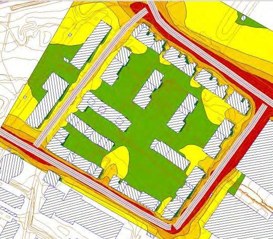 μg/m³). 4.3.2 Planforslaget Beregningene viser at døgnmiddel for verste døgn ligger over 50 μg/m³ i sonene nærmest de mest trafikkerte veiene, og spesielt da Haakon VIIs gate.