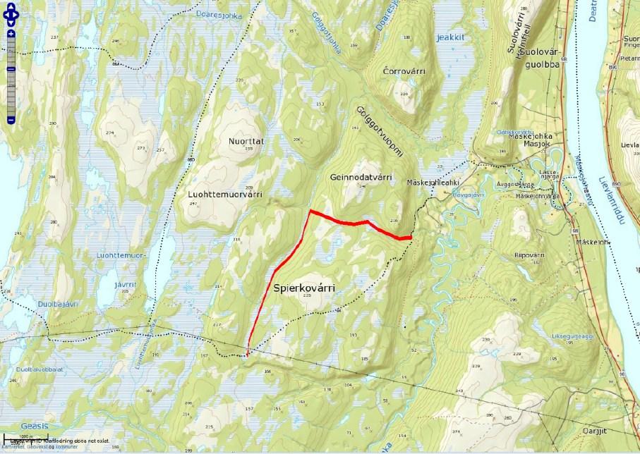 Forslag til endring av trasé ved Oađašanalaš. Løype 5 (Masjok- Stuorra Ilis) Ved Masjok er det behov for endringer ved løypestarten.