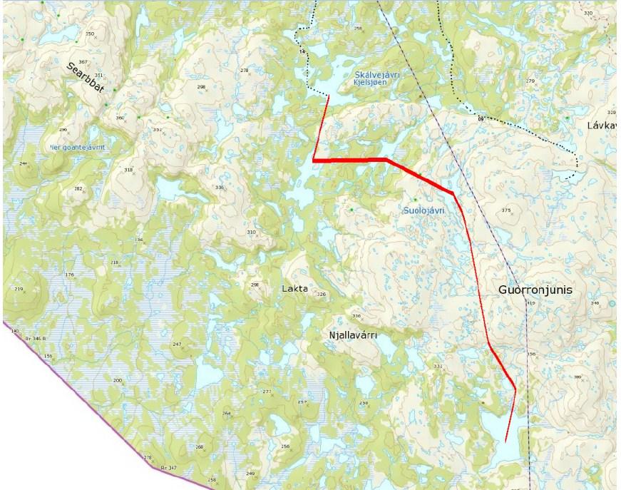 Løype 14 (Alleknjarg) På løype 14 har det videre vært i bruk en omstikkingsløype på våren, av hensyn til reindriften (se kart 15).