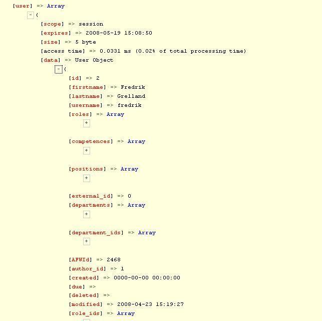 3.2.2.2. «User» Når en bruker logger på systemet returnerer Sir Access et objekt med brukerinformasjon.