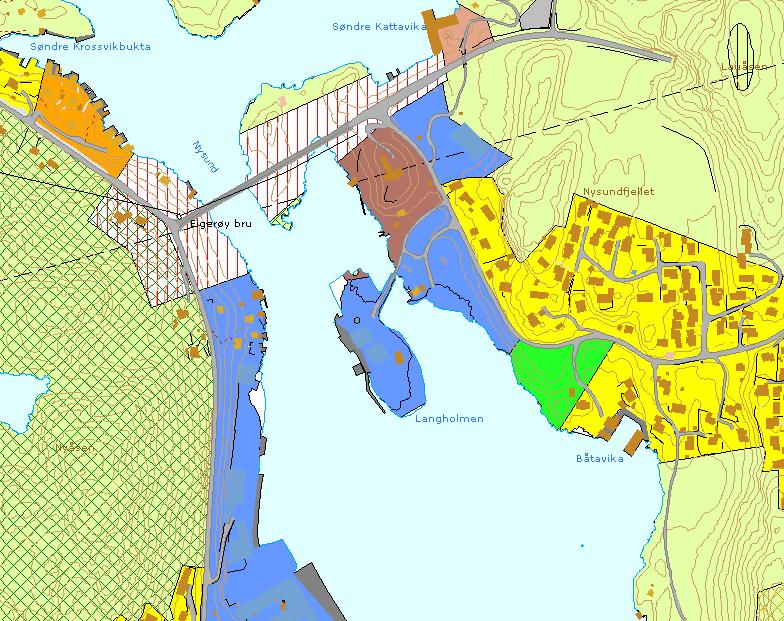 Ecofact AS Side 5 Figur 3.1. Planområdet er delvis markert som areal avsatt til næring, industri og havneformål i gjeldene kommuneplan for Egersund (2012-2015) (blå skravur).