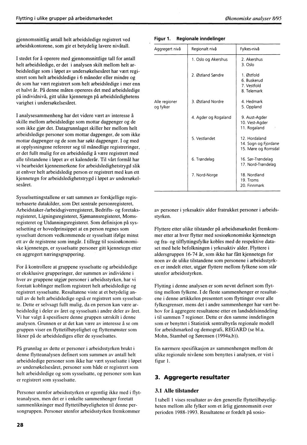 Flytting i ulike grupper på arbeidsmarkedet økonomiske analyser 8/95 gjennomsnittlig antall helt arbeidsledige registrert ved arbeidskontorene, som gir et betydelig lavere nivåtall. Figur 1.