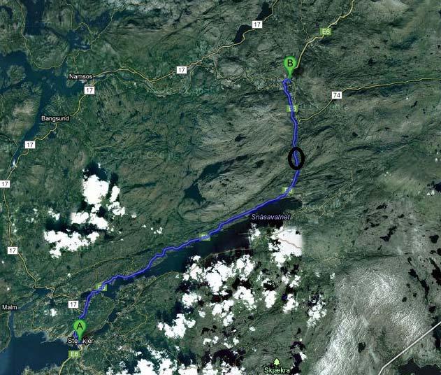 Statens vegvesen Region Midt A3-4 E6 Rødhyllabrua A Prosjektinformasjon A3 Orientering om prosjektet 2012-06-01 Bilde 1: Punkt A viser Steinkjer. Punkt B viser Grong.