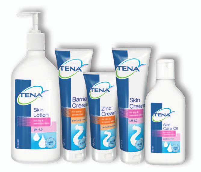 TENA hudpleieprodukter Fuktighet og beskyttelse TENA Skin Cream Inneholder vitamin E og naturlige fuktighetsbevarende ingredienser, som gjør huden myk og smidig.