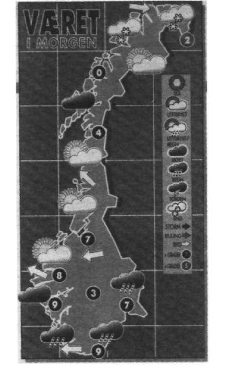 Reading text Været i Europa Det snør på Island. Det er mye regn i London. Det er litt regn i Dublin. Solen skinner i Nord-Tyskland. Det er overskyet i Nord-Europa. Det er lettskyet i Sør-Europa.