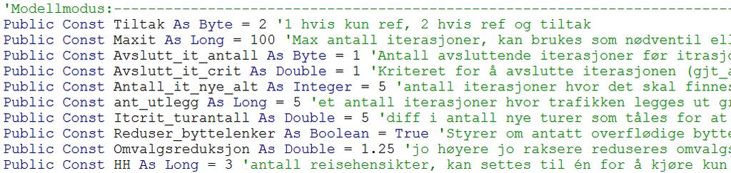 Eksempel på bruk om vi lar modellen iterere til likevekt i referanse og tiltak.