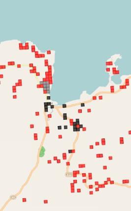 Figur 10: Eksempel på et lokalt dekningskart for 30 Mbit/s Kilde: Nkom Forklaring: Bebyggelse er indikert ved et kvadrat på kartet som dekker 100m x 100m.