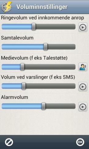7.3 Volum Når man trykker på pilen til høyre for Volum vises skjermbildet Voluminnstillinger.