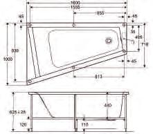 Badekar, 1600x1000x625 mm, asymmetrisk, venstre 9536301001 6006813 10.369,- 12.