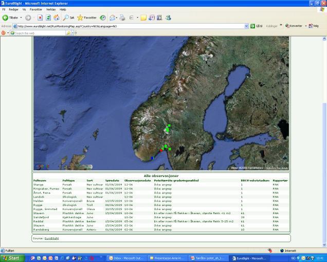 Data presenteres i kart og i tabellform Negativprognose Daglige risikoverdier akkumuleres