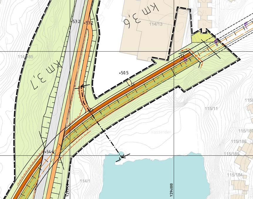 Ytrebygdsvegen nord Nord i Ytrebygdsvegen viser planforslaget en bybanelinje som "trer" seg gjennom store eksisterende og fremtidige anlegg: Nærføring mot Plantasjen hagesenter, som er anlagt på til