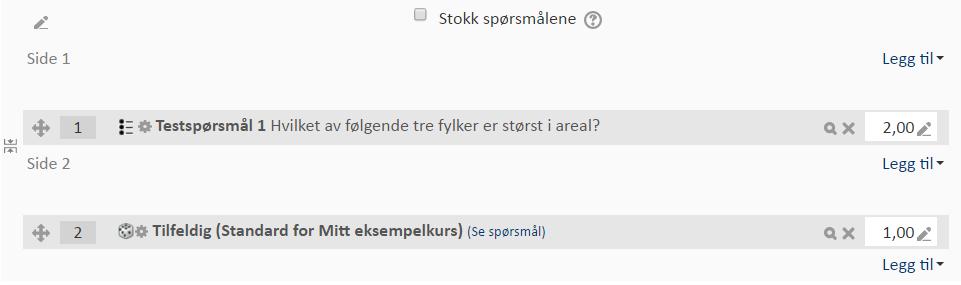 Quiz en vil da se slik ut: Det første spørsmålet er obligatorisk, mens det andre spørsmålet