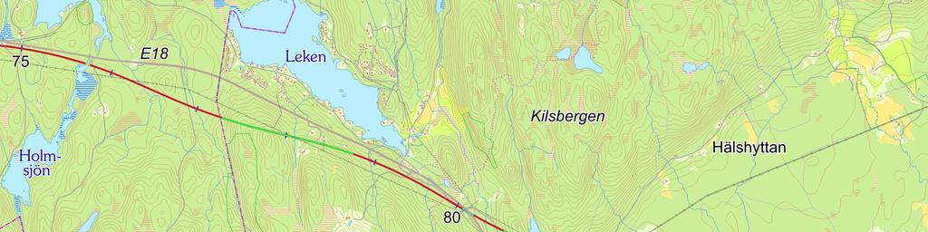 Kilsbergen. For linjen i vestre del av Lekebergs kommune betyr dette at jernbanen ideelt sett burde gå like ved bredden av innsjøen Leken. Men der finnes mye fritidsbebyggelse.