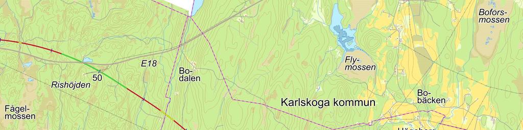 Nye tider for Norge 7.5.2 Undersøkt trasé nordvest for Degerfors Nordvest for Degerfors finnes gode muligheter til å bygge en høyhastighetsbane med få broer og tunneler.