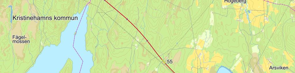 Jernbanen vil da gå under i E18 like sør for Rishöjdtjärnen i en 1420 m lang tunnel (fra km 49,200) og krysse länsgrensen mellom Värmland og Örebro 150 meter nord for Broby, på en