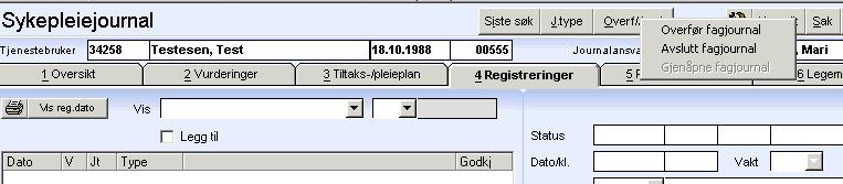 Marker Overfør/Avslutt g velg Overfør fagjurnal Kmmer denne meldingen pp, finnes det registreringer sm