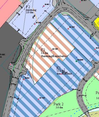 Vurdering: Noe av det aktuelle arealet er regulert til samme formål som 19/156: K2 "Forretning/Kontor/Service".