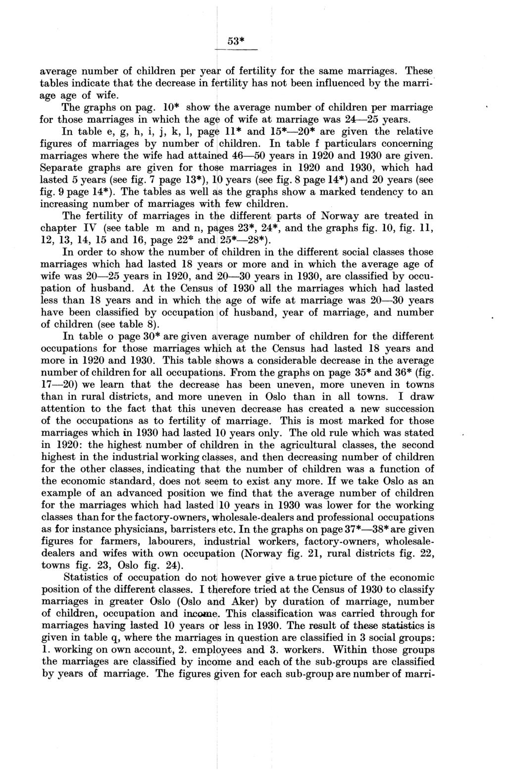 * average number of children per year of fertility for the same marriages. These tables indicate that the decrease in fertility has not been influenced by the marriage age of wife. The graphs on pag.