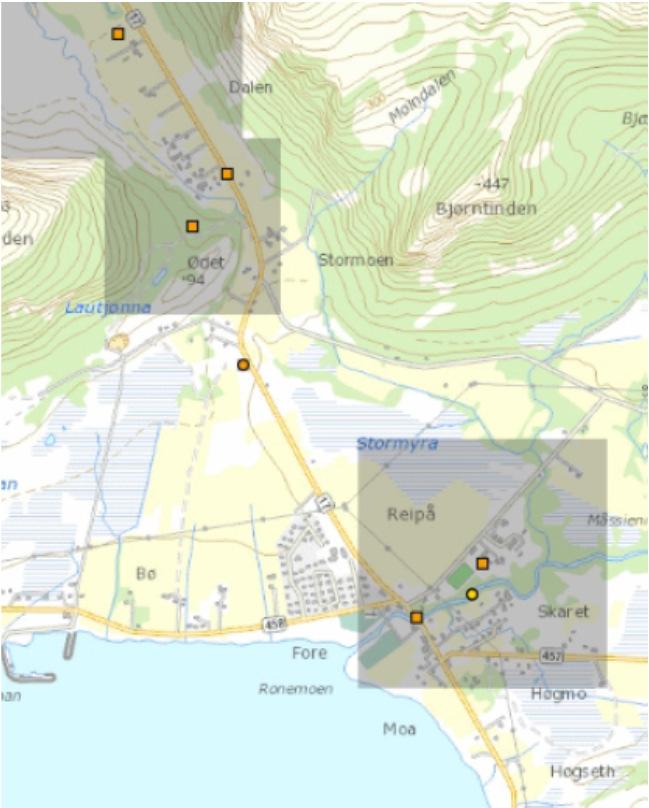 Planområdet vil også krysse det registrerte nærturterrenget Dalen atkomst (FK00000669) og Grimstadskaret atkomst