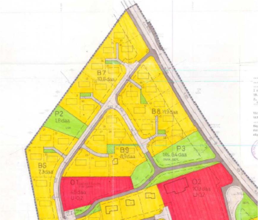 Planforslaget kobler seg på regulert veg og gang- og sykkelveg i sør og nord i områdeplan for Reipå sentrum. Bilde 4. Utsnitt av reguleringsplan for Reipå boligfelt.