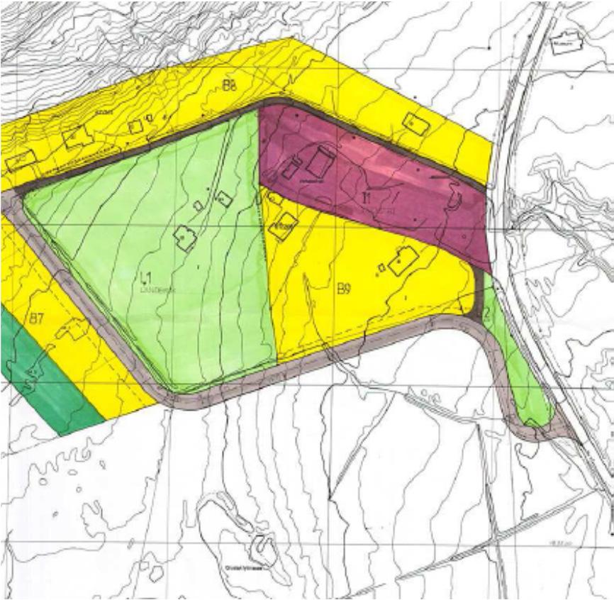 Bilde 5. Utsnitt av reguleringsplan for Tuven boligområde. Planområdet omfatter deler av den østlige delen av reguleringsplan for Tuven boligområde.