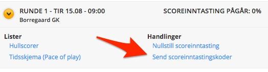 Man kan også velge å ta med scoreinntastingskodene på startliste rapporten som kan henges opp i klubbhuset.