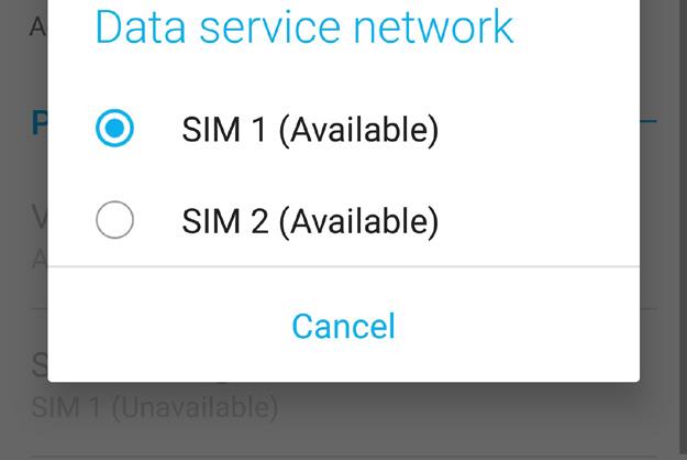 Velge et standard SIM-kort Velg et SIM-kort som foretrukket SIM-kort for taleanrop, SMS-meldinger og datatjenester.