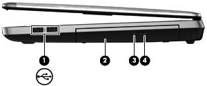 Komponent Beskrivelse (1) USB 2.0-porter (2) Brukes til tilkobling av USB-tilleggsutstyr. (2) Optisk stasjon (kun på enkelte modeller) Brukes til lesing av optiske plater.