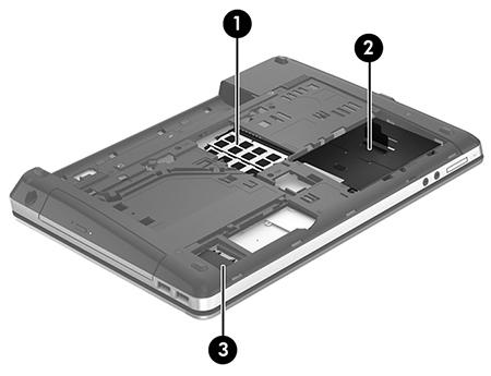 Plasseringen av komponenter på undersiden MERK: Se illustrasjonen som er mest i samsvar med din datamaskin.