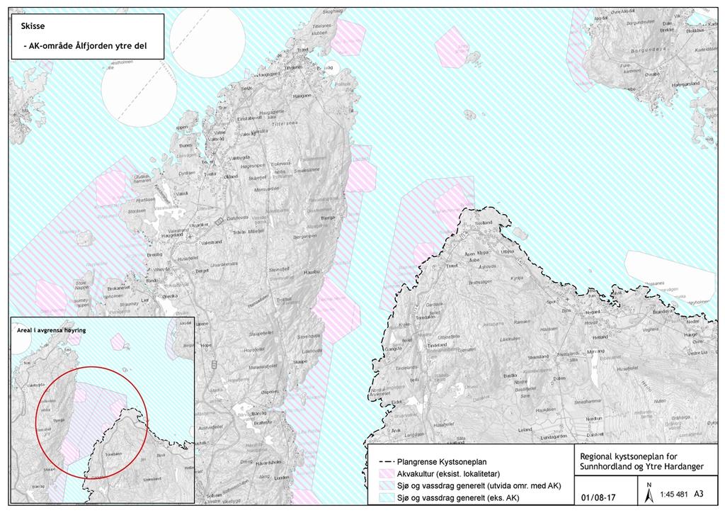 Langenuen Arealsonene for sjø og vassdrag generelt (utvida område med AK) er avgrensa på begge sider av