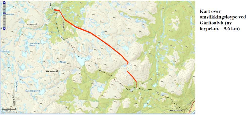 Løype 3A (Båteng- Gurteluoppal) I Båteng er tillatelsen til eksisterende skuterløype over eiendom 10/48 trukket tilbake.