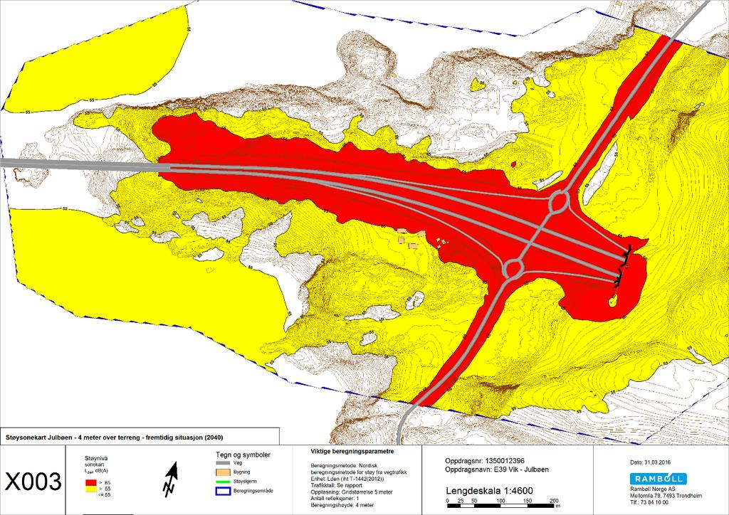 10-(13) STØY 5.1 Støysonekart Julbøen Figur 5 viser støysonekart med beregningshøyde 4 meter over terreng for Julbøen (delkart A). Dette er standard beregningshøyde ved støyutredninger.