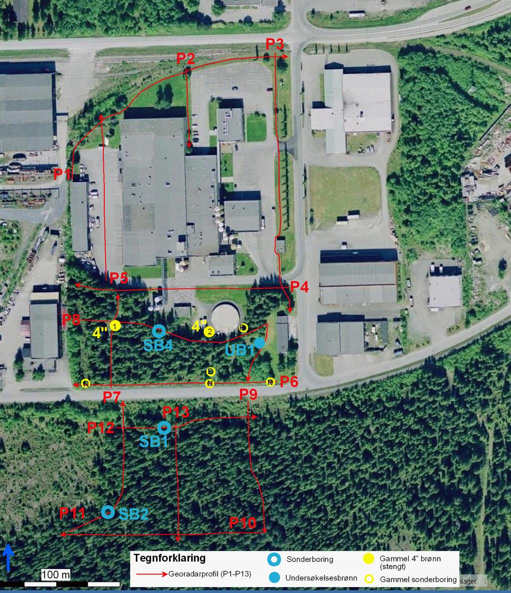 Grunnvannsundersøkelser ved Tine meieri avd. Verdal 10 5 RESULTATER AV GRUNNVANNSUNDERSØKELSER 5.1 Georadarmålinger Det ble målt 13 georadarprofil i området, se figur 2.