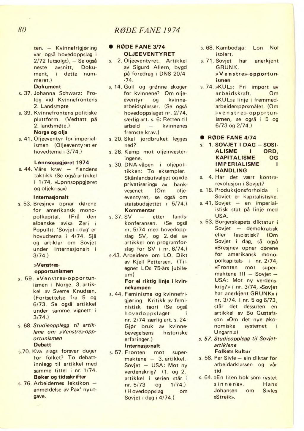 80 RØDE FANE 1974 ten. - Kvinnefrigjøring var også hovedoppslag i 2/72 (utsolgt), - Se også neste avsnitt, Dokument, i dette nummeret.) Dokument s. 37. Johanna Schwarz: Prolog vid Kvinnefrontens 2.