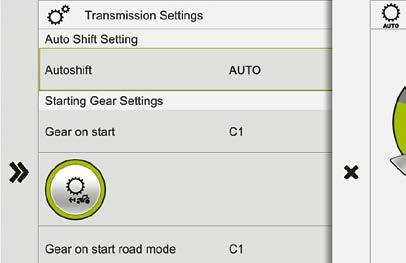 Når motoren starter kan det velges mellom A1 og D1 for det innlagte startgiret. Hver gang motoren starter, kobles det innstilte igangsettingsgiret inn.