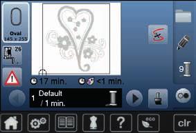 Broderimotiv Brodere motivet ensfarget Trykk på «broderimeny»-knappen Trykk på «En- eller flerfarget motiv»-ikonet Funksjonen er aktivert